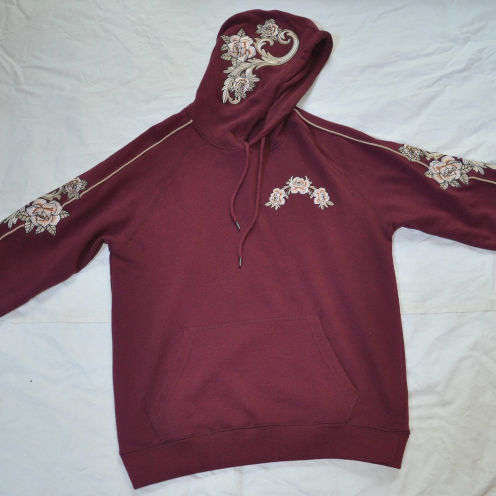 FTW Flower Embroidered Hoodie Wine Color